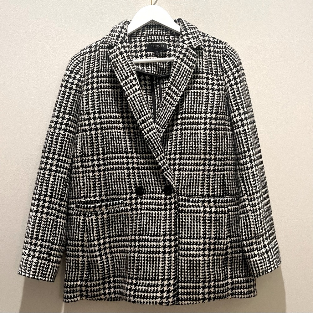Talbots Black & White Houndstooth Jacket 10P 10 Petite